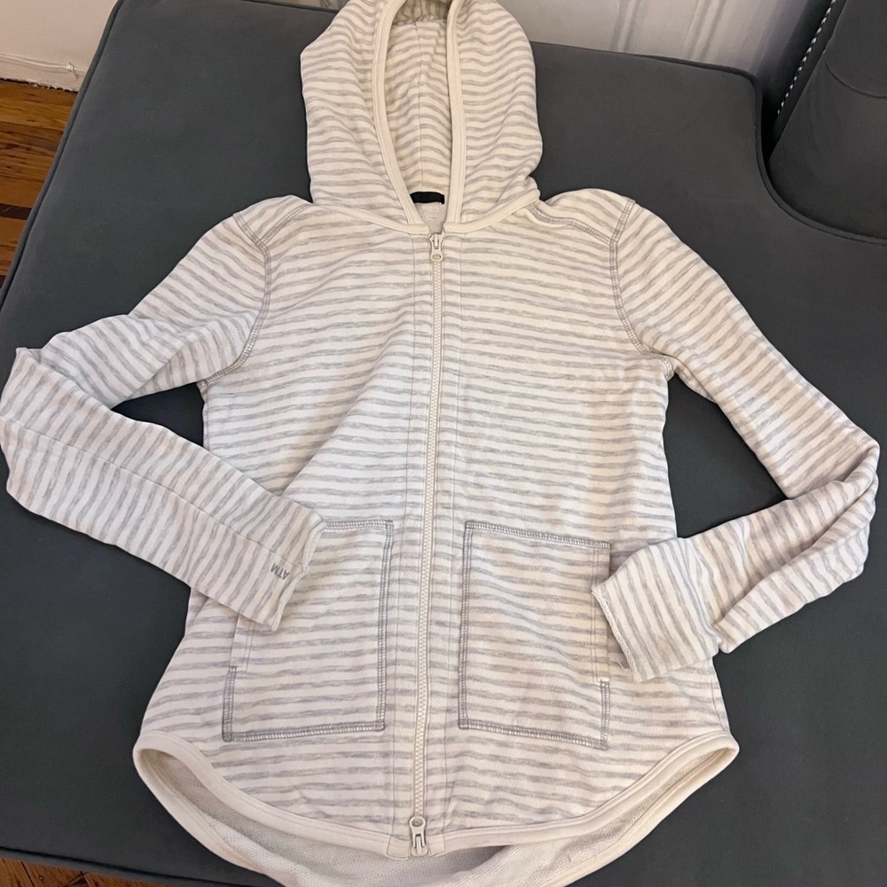 ATM, Striped Grey and white Hoodie for Women. great pre owned. no stains or rips